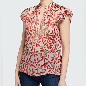 Alice + Olivia Malita Ruffle Mock-Neck Side-Slit Tunic, size L